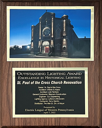 2022 Outstanding Lighting Award Excellence in Historical Lighting - St. Paul of the Cross Church Renovation