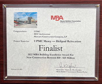 2022 MBA Building Excellence Award Finalist - UPMC Mercy Helipad