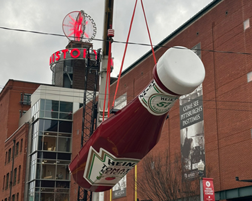 Heinz Ketchup Bottle Sculpture outside of Heinz History Center
