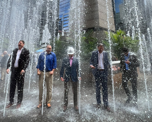 CEO soak in the PPG fountain
